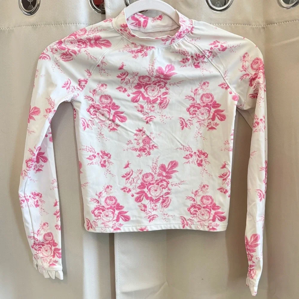 Janie and Jack Girls Pink Floral Rash Guard Swim Top Size 12 Beachy Boho 19854